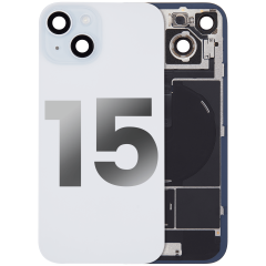 Back Glass With Steel Plate With Wireless NFC Charging MagSafe Magnet & Flashlight Flex Compatible For iPhone 15 (Used OEM Pull: Grade A) (Blue)