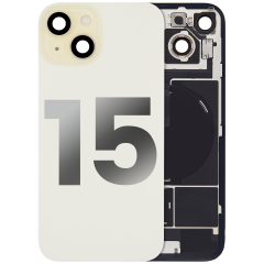 Back Glass With Steel Plate With Wireless NFC Charging MagSafe Magnet & Flashlight Flex Compatible For iPhone 15 (Used OEM Pull: Grade A) (Yellow)